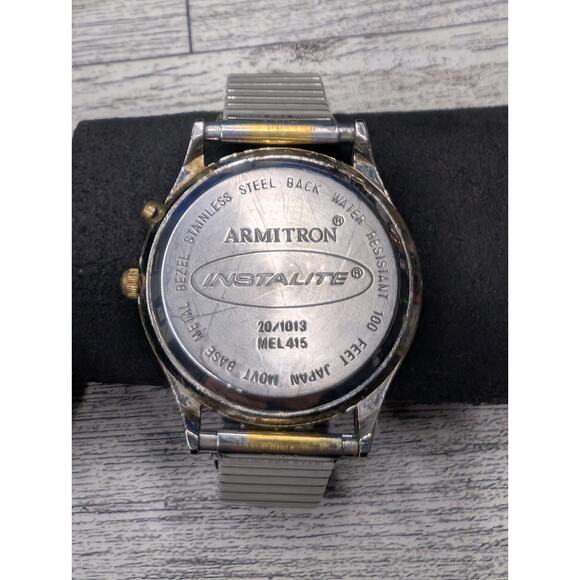 Armitron Instalite Watch Men 37mm Silver Gold Two Tone Stretch Band New Battery - Picture 2 of 6